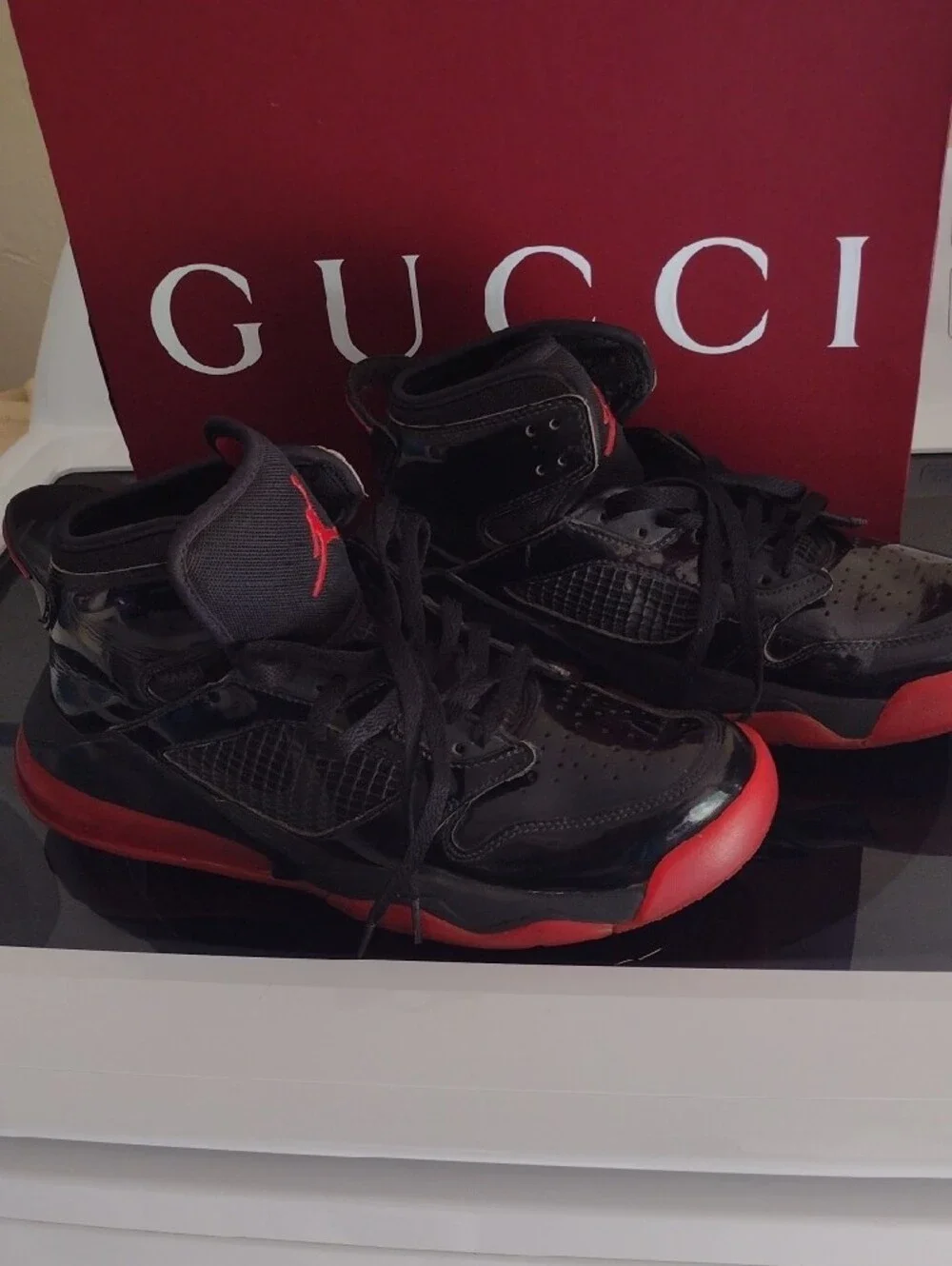 Jordan Kids Black and Red High-Top Sneakers
